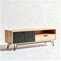Wooden television stand with black accents and metal legs 150 x 40 x 50cm