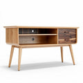 Wooden media console with walnut accents 120 x 40 x 50cm for living room storage
