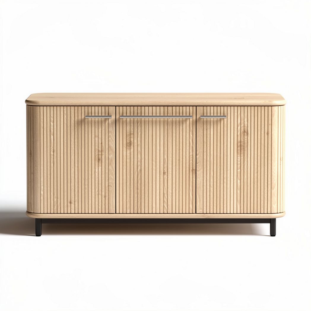 Natural wood sideboard with three doors and contemporary design 90 x 40 x 80cm