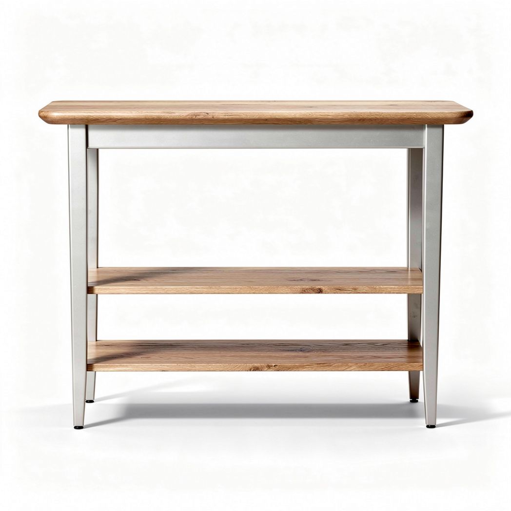 Wood and metal console table with two shelves and dimensions 90 x 40 x 75cm