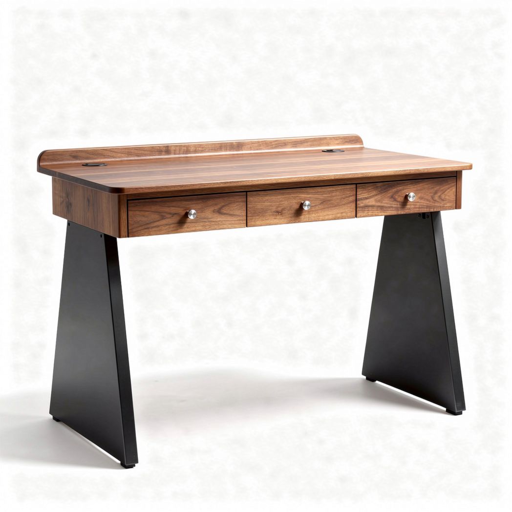 Wooden desk with three drawers and steel legs in brown and black finish 120 x 60 x 75cm