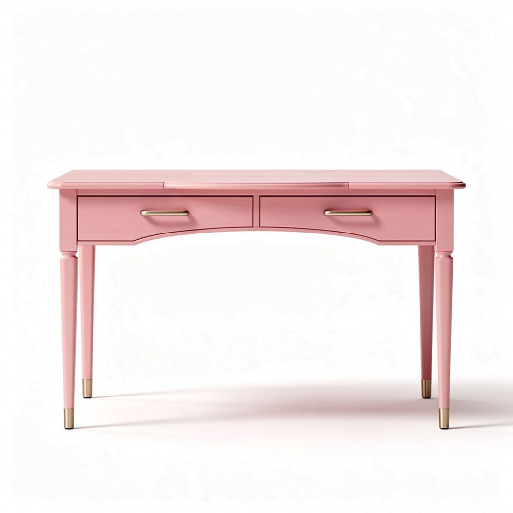 Pink writing desk with two drawers and gold hardware 120 x 60 x 75cm