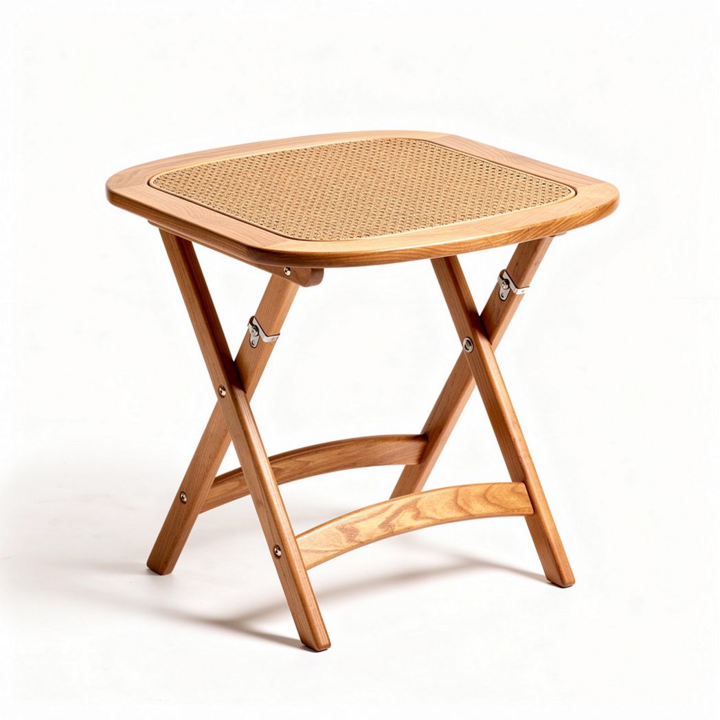Wooden folding table with rattan top for indoor and outdoor use 60 x 60 x 75cm