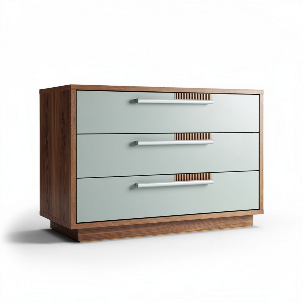 Modern wooden dresser with three drawers in mint green finish 120 x 50 x 80cm