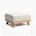 Square ottoman footrest in cream fabric with natural wood base 60 x 60 x 40cm