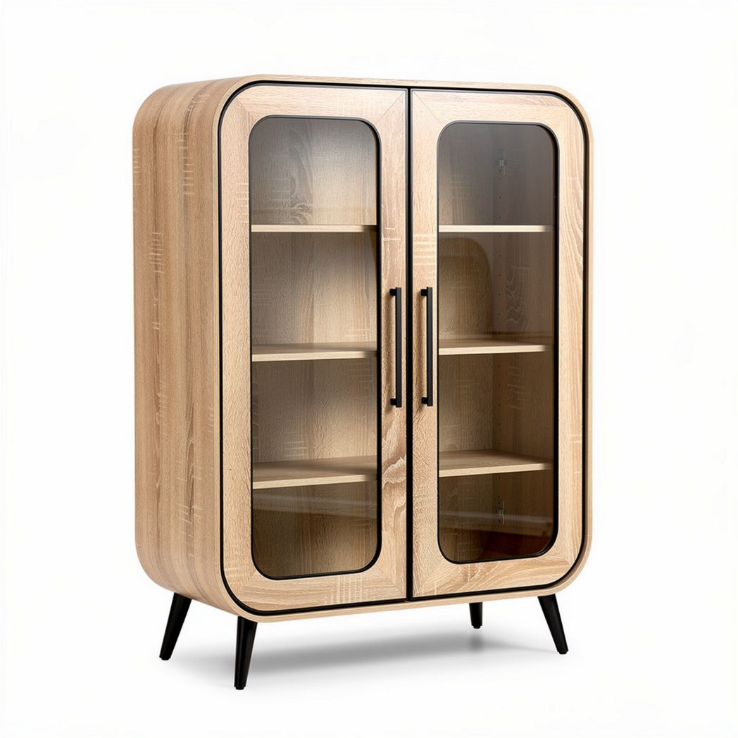 Wooden display cabinet with glass doors and shelves 80 x 40 x 120cm