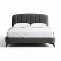 Upholstered king size bed with modern headboard in gray fabric 200 x 160 x 100cm