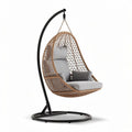 Hanging egg chair with metal stand and cushion for indoor and outdoor use