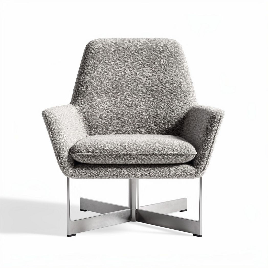 Contemporary grey armchair with metal frame for living room seating