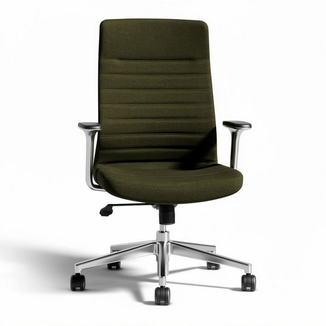 Ergonomic office chair with adjustable height dark green fabric upholstery