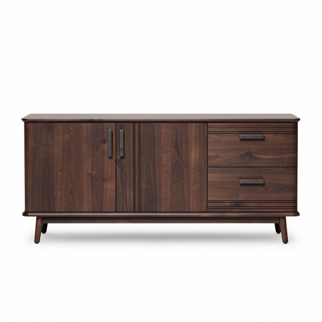Wooden sideboard for living room storage in walnut finish 150 x 40 x 70cm