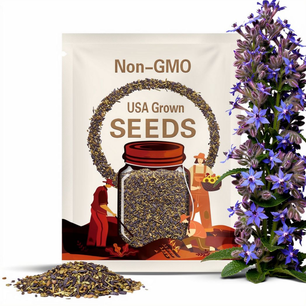 Organic Borage Seeds, Borago Officinalis, 30 Seeds, Medicinal Herbs, Heirloom Seeds, Non GMO, Plant, USA Grown