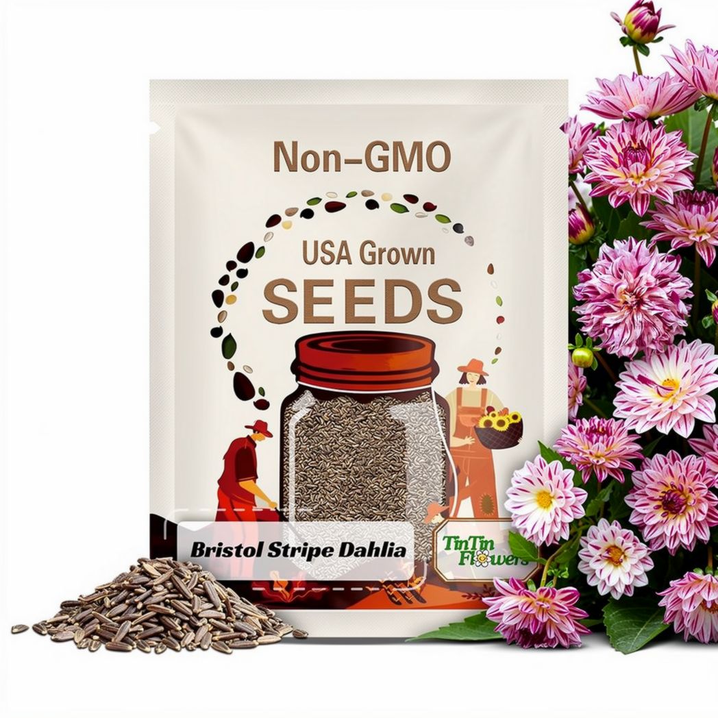 Bristol Stripe Dahlia Seeds-Pollinator Friendly- Open Pollinated - Heirloom - Flower Seeds - Mix Seeds to Plant - .#D085
